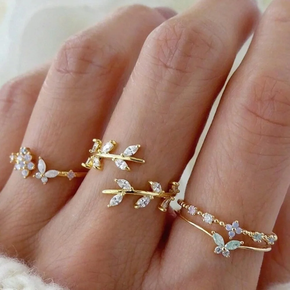 Gold 3pc Butterfly Leaf Ring MIDI Set